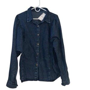 Womens Denim-Look Button-Up Shirt XL Pantalon 85% Cotton 15% Polyester Casual Lo